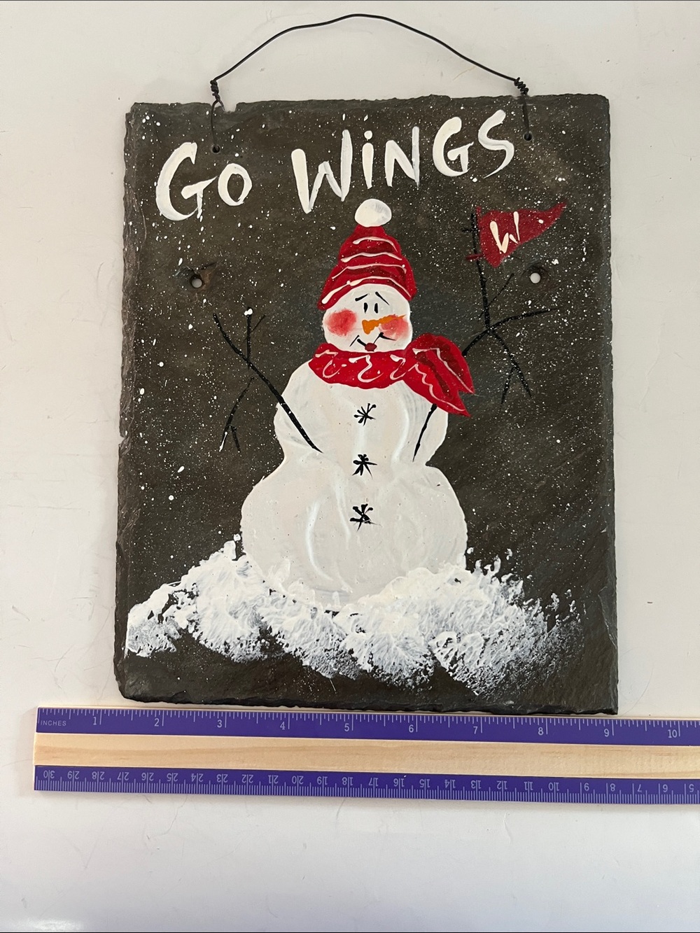 Go Wings Snowman Slate Wall Plaque - Red & White Holiday Decor